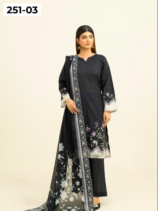 VOL 251 | DS 03 | Khaas | DIGITAL PRINTED 3PC LAWN SHIRT, DYED TROUSER, PRINTED VOIL DUPATTA