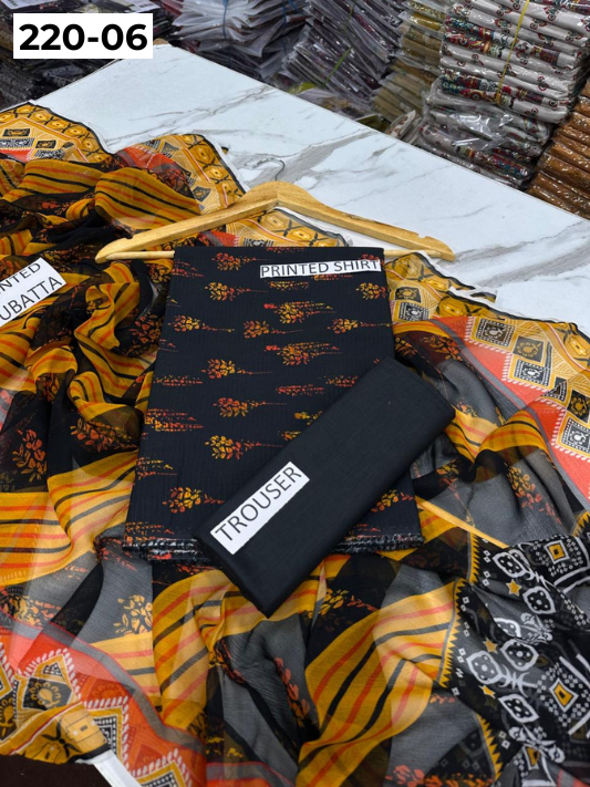 VOL 220 | DS 06 | BAROQUE LAWN 3PC | DIGITAL PRINTED BANADORA LAWN SHIRT PLAIN TROUSER BAMBER CHIFFON DUPATTA