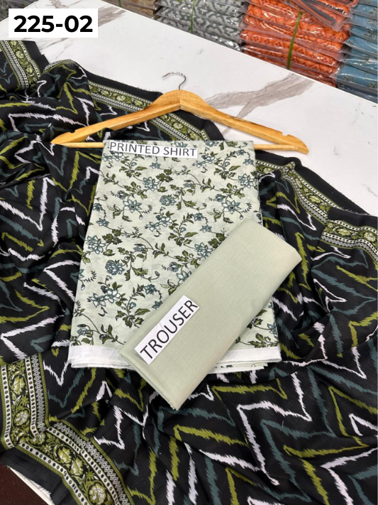 VOL 225 | DS 02 | Mirha LAWN |  DIGITAL PRINTED LAWN 3PC PRINTED LAWN SHIRT PLAIN TROUSER PRINTED LAWN DUPATTA
