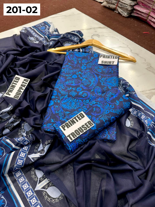 VOL 201 | DS 02 | DIGITAL PRINTED BANADORA LAWN 3PC VOIL LAWN DUPATTA