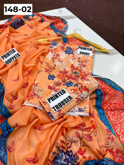 VOL 148 | DS 02 | DIGITAL PRINTED LAWN 3PC VOIL LAWN DUPATTA