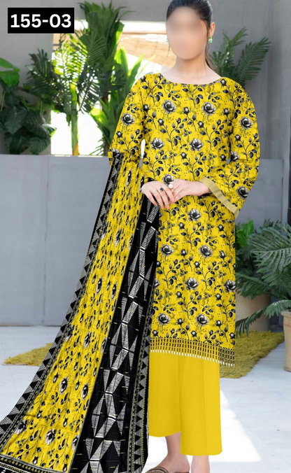 VOL 155 | DS 03 | DIGITAL PRINTED BANADORA LINEN 3PC LINEN DUPATTA
