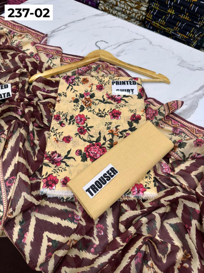 VOL 237 | DS 02 | DIGITAL PRINTED BANADORA LAWN SHIRT, PLAIN TROUSER, PRINTED LAWN DUPATTA