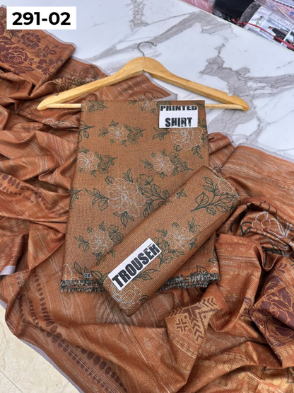 VOL 291 | DS 02 | PREMIUM CORDUROY DHANAK WINTER COLLECTON - DIGITAL PRINTED 3 PIECE SUIT | PRINTED ALLOVER SHIRT & TROUSER | PRINTED DUPATTA