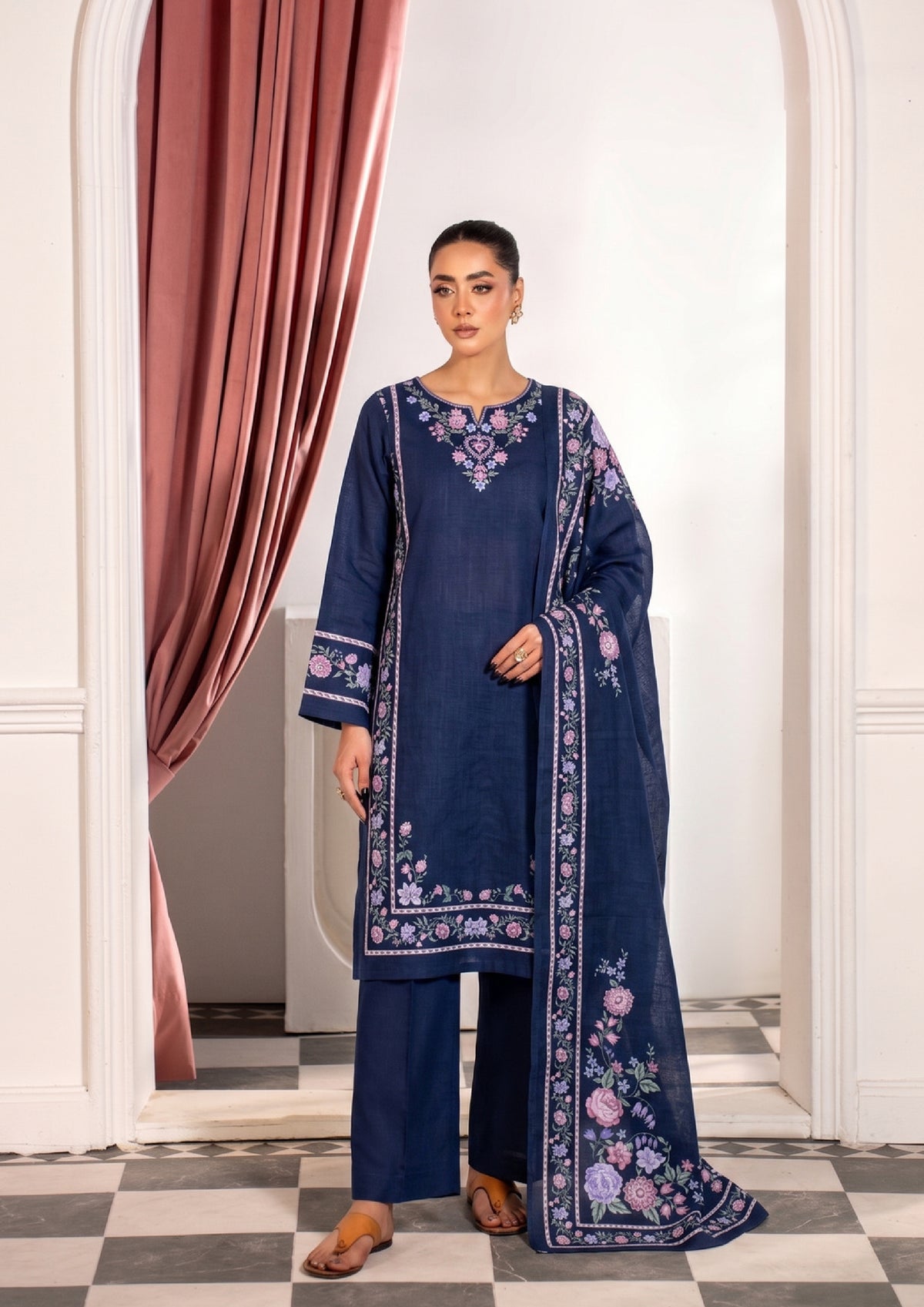 VOL 275 | DS 03 | SHANAYA | DIGITAL PRINTED 3PC STONE LINEN SHIRT, PRINTED TROUSER, PRINTED STONE LINEN DUPATTA