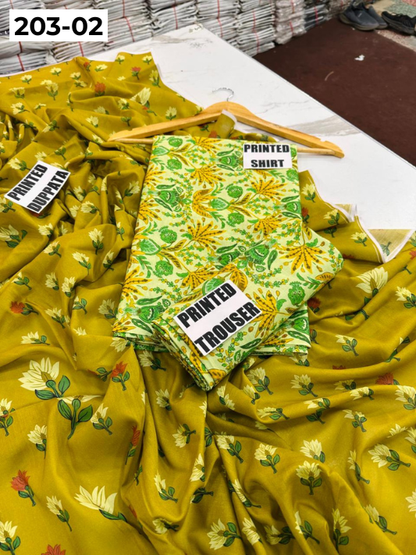 VOL 203 | DS 02 | DIGITAL PRINTED BANADORA LAWN 3PC VOIL LAWN DUPATTA