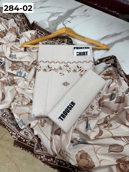 VOL 284 | 02 | SARAH BY SHANAYA | DIGITAL PRINTED 3PC CORDUROY KHADDAR SUIT | PRINTED SHIRT, TROUSER & DUPATTA