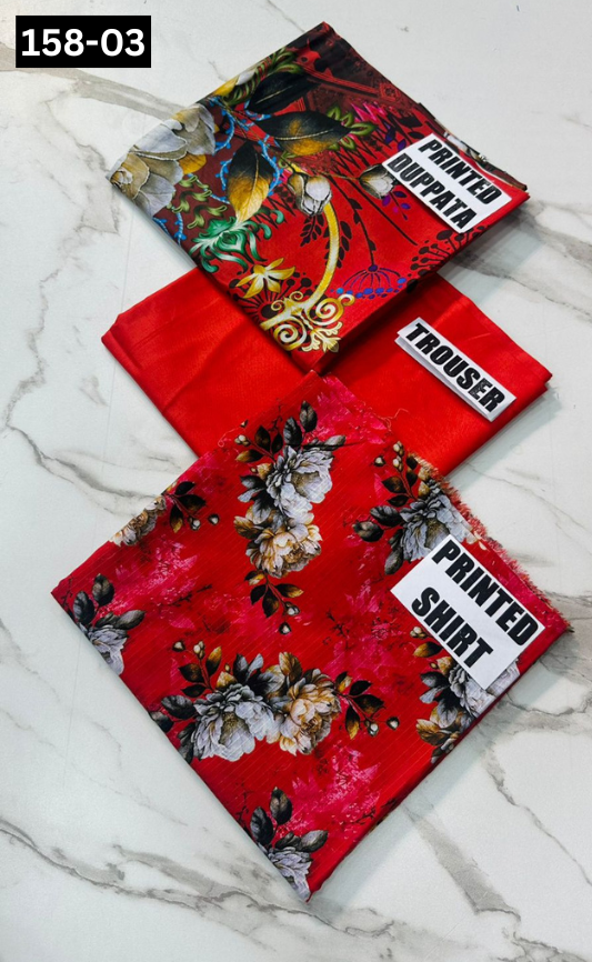 VOL 158 | DS 03 | DIGITAL PRINTED BANADORA LINEN 3PC LINEN DUPATTA
