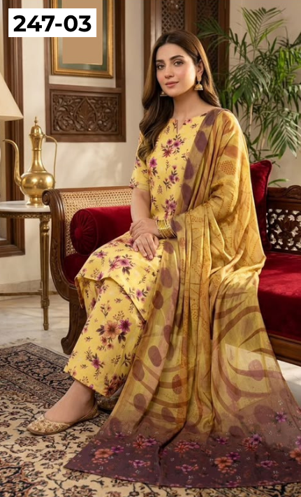 VOL 247 | DS 03 | DIGITAL PRINTED LAWN THREE PIECES VOIL LAWN DUPATTA