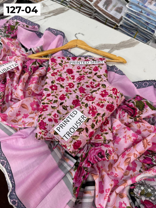 VOL 127 | DS 04 | DIGITAL PRINTED BANADORA LAWN 3PC VOIL LAWN DUPATTA