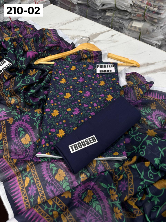 SAPPHIRE LAWN 3PC VOL 210 | DS 02 | DIGITAL PRINTED LAWN SHIRT VOIL LAWN DUPATTA DYED TROUSER