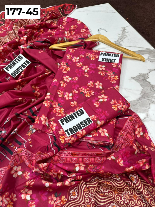 VOL 177 | DS 45 | DIGITAL PRINTED LINEN 3PC LINEN DUPATTA