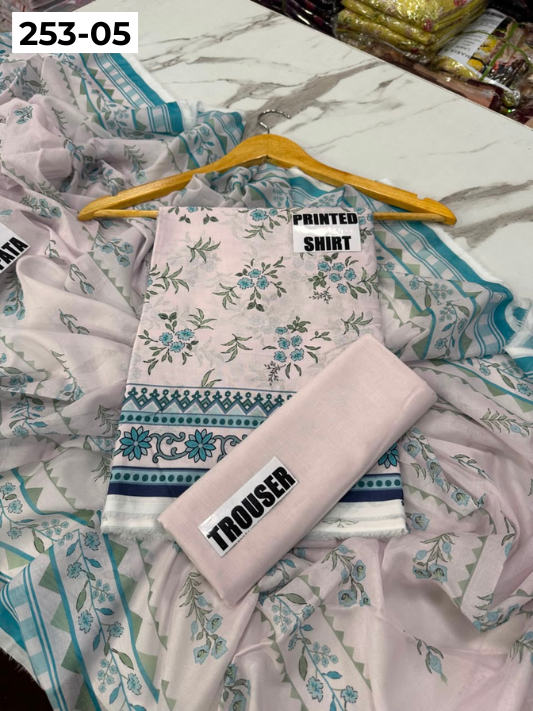 VOL 253 | DS 05 | GULNAAR | DIGITAL PRINTED 3PC LAWN SHIRT, DYED TROUSER, PRINTED VOIL DUPATTA