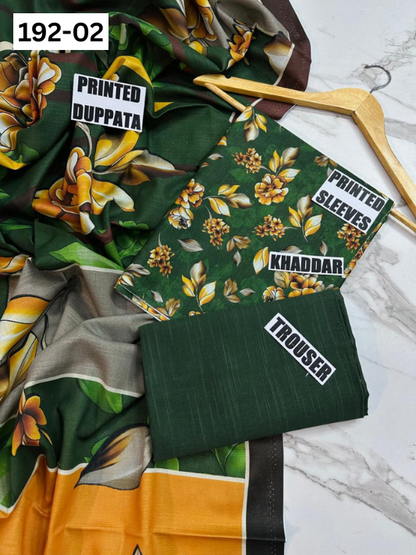VOL 192 | DS 02 | DIGITAL PRINTED KHADDAR 3PC DYED TROUSER