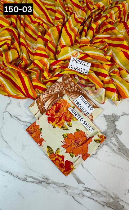 VOL 150 | DS 03 | DIGITAL PRINTED LINEN 3PC LINEN DUPATTA