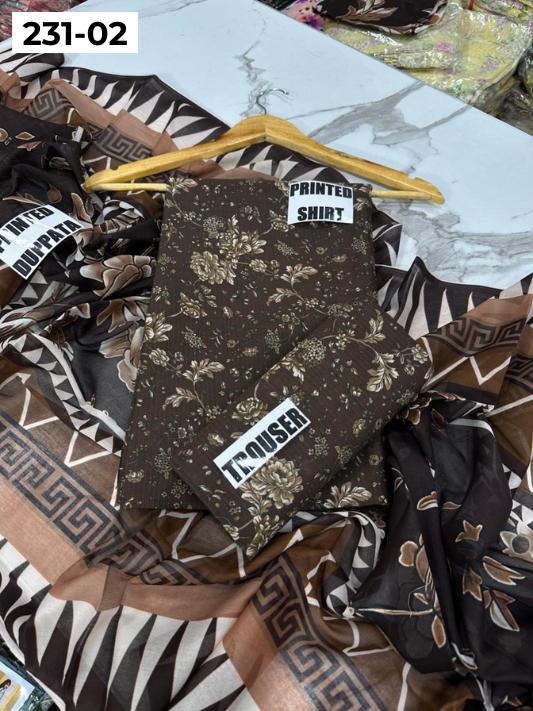 VOL 231 | DS 02 | Baroque LAWN |  DIGITAL PRINTED LAWN THREE PIECES BANADORA LAWN SHIRT VOIL LAWN DUPATTA