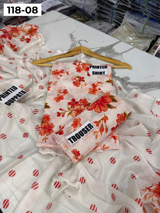 VOL 118 | DS 08 | DIGITAL PRINTED BANADORA LAWN 3PC VOIL LAWN DUPATTA