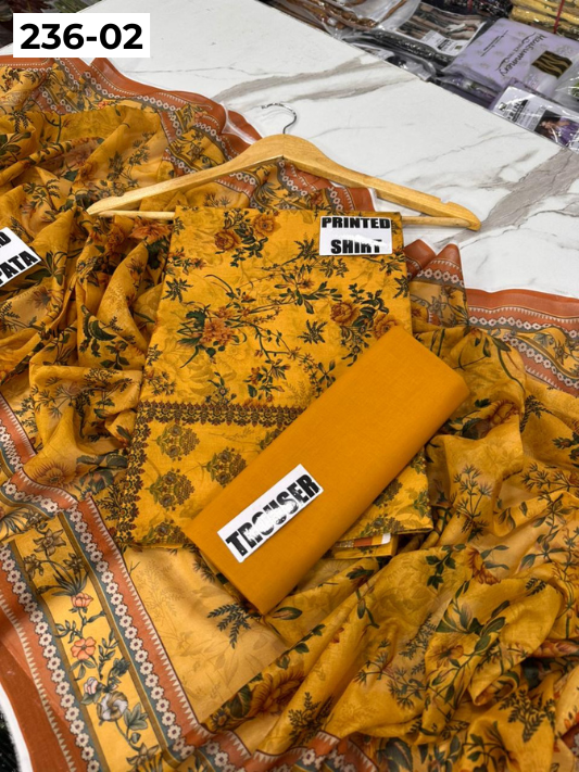 VOL 236 | DS 02 | MAUSUMMERY LAWN | DIGITAL PRINTED 3PC LAWN SHIRT PLAIN TROUSER PRINTED VOIL DUPATTA