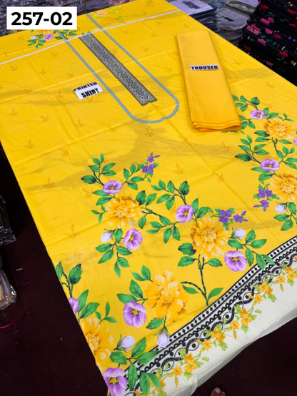VOL 257 | DS 02 | PRINTED HIT CODES LAWN 2PC | DIGITAL PRINTED LAWN SHIRT, PLAIN COTTON TROUSER