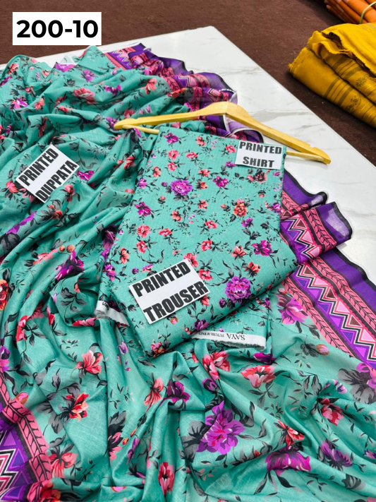 VOL 200 | DS 10 | DIGITAL PRINTED BANADORA LAWN 3PC VOIL LAWN DUPATTA