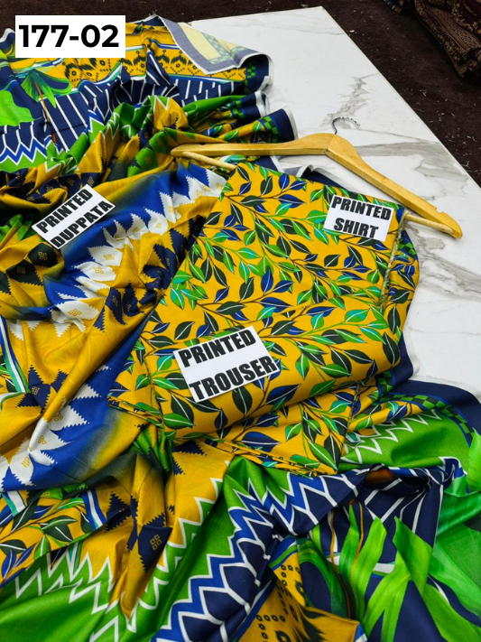 VOL 177 | DS 02 | DIGITAL PRINTED LINEN 3PC LINEN DUPATTA