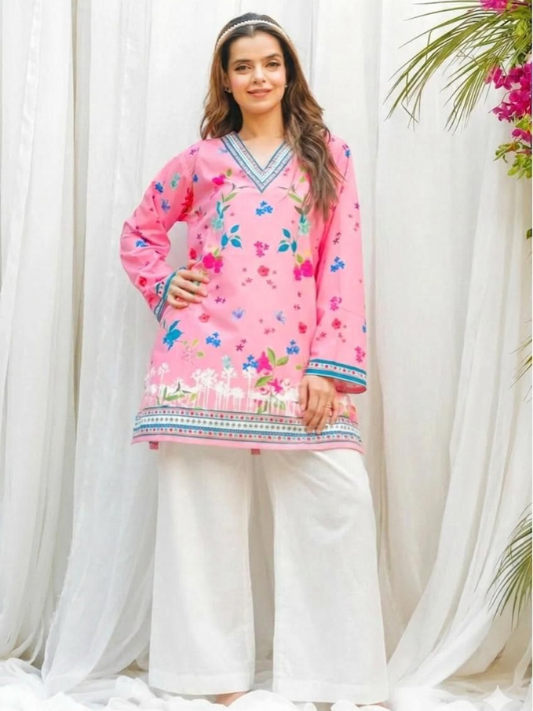 VOL 221 | DS 06 | PRINTED HIT CODES LAWN 2PC | DIGITAL PRINTED LAWN SHIRT PLAIN COTTON TROUSER