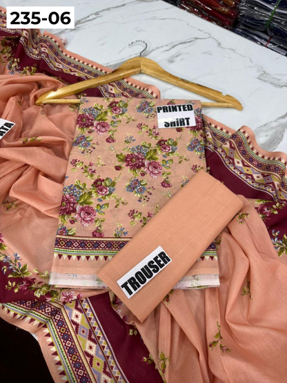 VOL 235 | DS 06 | Mirha LAWN |  DIGITAL PRINTED LAWN 3PC PRINTED LAWN SHIRT PLAIN TROUSER PRINTED LAWN DUPATTA