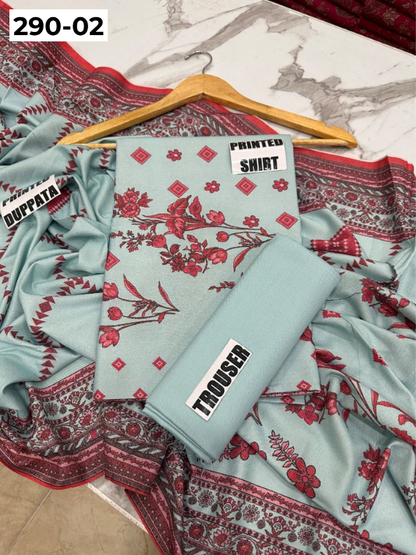 VOL 290 | DS 02 | PREMIUM DHANAK WINTER COLLECTON - DIGITAL PRINTED 3 PIECE SUIT | Printed Shirt with Neck Design | Plain Dyed Matching Trouser | Printed Dupatta