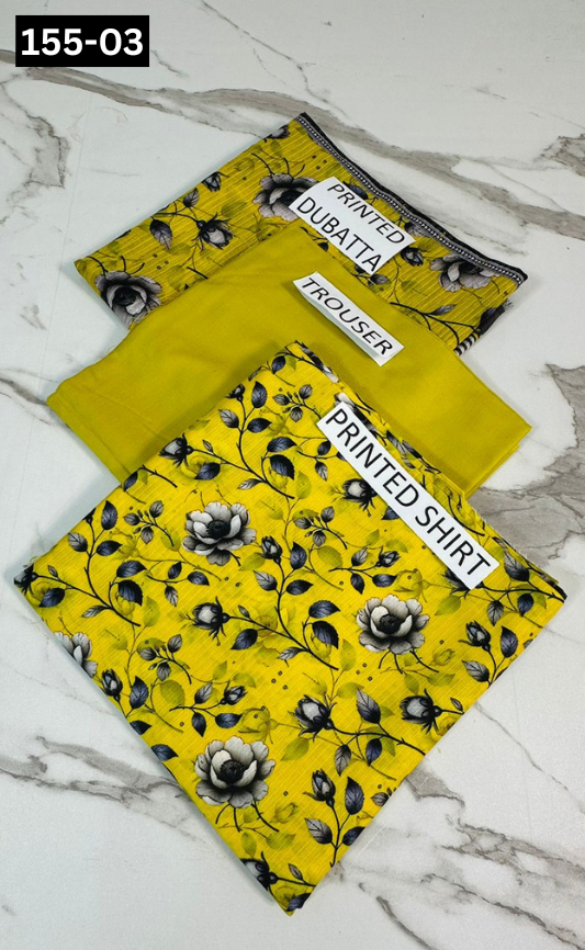 VOL 155 | DS 03 | DIGITAL PRINTED BANADORA LINEN 3PC LINEN DUPATTA