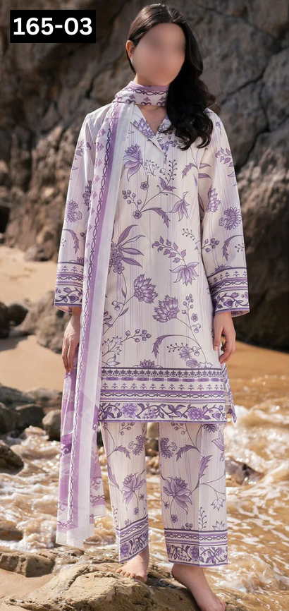 VOL 165 | DS 03 | DIGITAL PRINTED LINEN 3PC LINEN DUPATTA