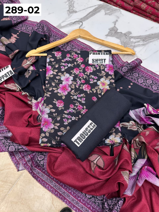 VOL 289 | DS 02 | PREMIUM DHANAK WINTER COLLECTON - DIGITAL PRINTED 3 PIECE SUIT | Printed Allover Shirt | Plain Dyed Matching Trouser | Printed Dupatta