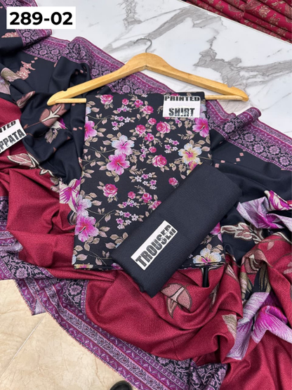 VOL 289 | DS 02 | PREMIUM DHANAK WINTER COLLECTON - DIGITAL PRINTED 3 PIECE SUIT | Printed Allover Shirt | Plain Dyed Matching Trouser | Printed Dupatta