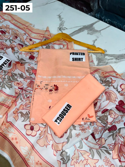 VOL 251 | DS 05 | Khaas | DIGITAL PRINTED 3PC LAWN SHIRT, DYED TROUSER, PRINTED VOIL DUPATTA