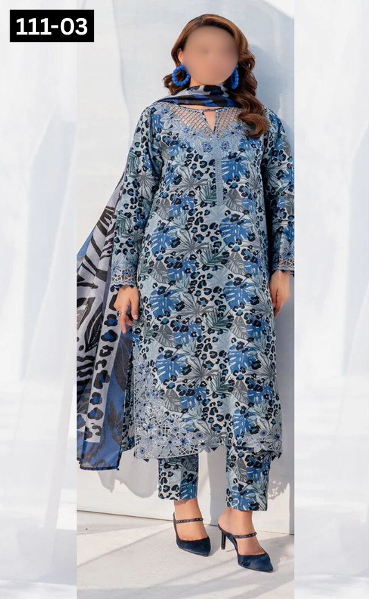 VOL 111 | DS 03 | DIGITAL PRINTED LAWN 3PC VOIL LAWN DUPATTA