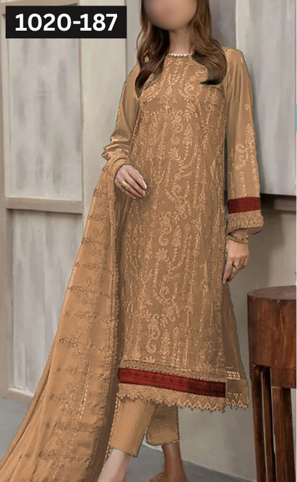 VOL 1020 | DS 187 | DHANAK DYED  EMBROIDERED 3PC DHANAK VELVET SHAWL