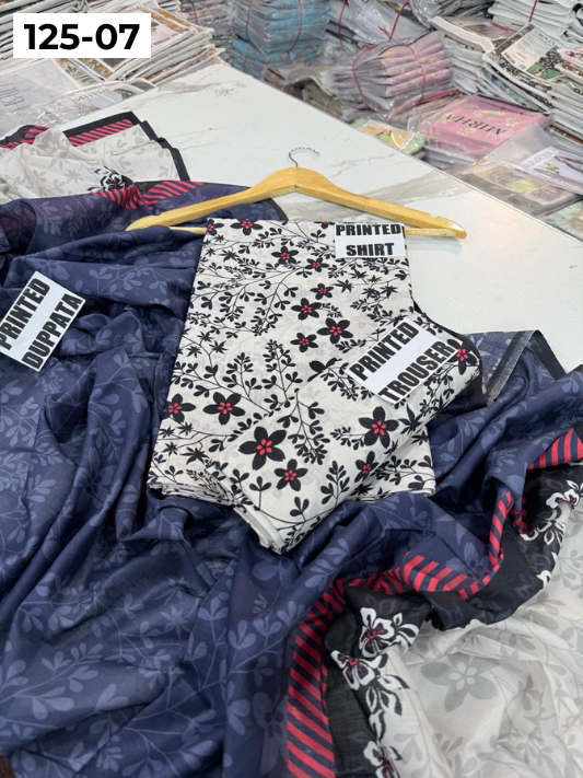VOL 125 | DS 07 | DIGITAL PRINTED BANADORA LAWN 3PC VOIL LAWN DUPATTA