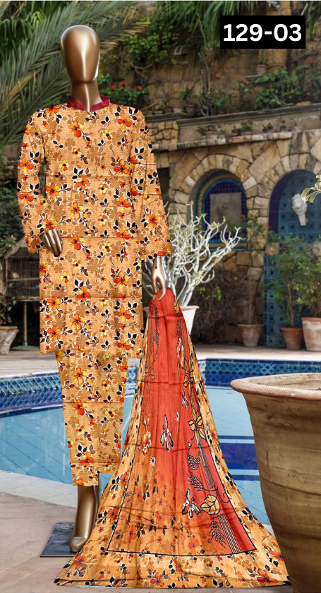 VOL 129 | DS 03 | DIGITAL PRINTED BANADORA LAWN 3PC VOIL LAWN DUPATTA