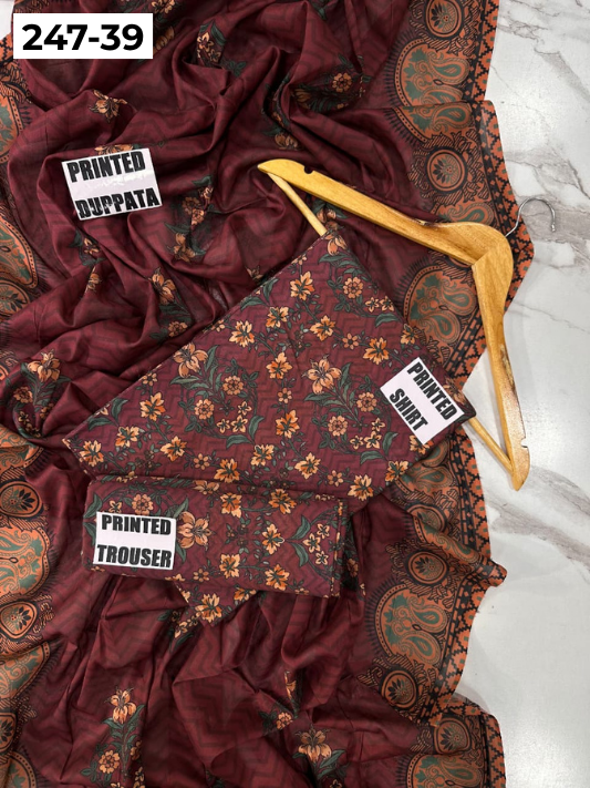 VOL 247 | DS 39 | DIGITAL PRINTED LAWN THREE PIECES VOIL LAWN DUPATTA