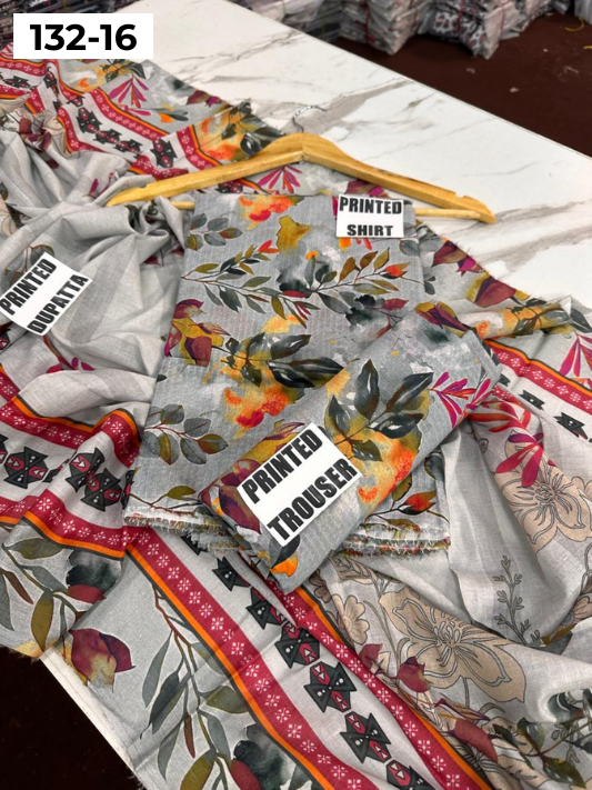 VOL 132 | DS 16 | DIGITAL PRINTED BANADORA LAWN 3PC VOIL LAWN DUPATTA