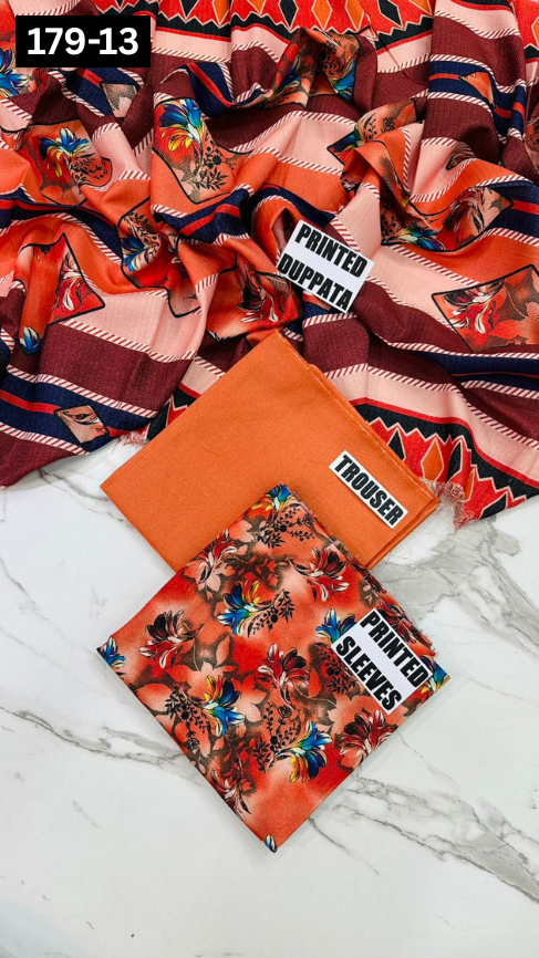 VOL 179 | DS 13 | DIGITAL PRINTED BANADORA KARANDI 3PC DYED TROUSER