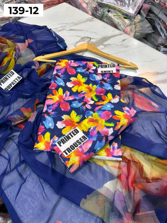 VOL 139 | DS 12 | DIGITAL PRINTED LAWN 3PC BAMBER CHIFFON DUPATTA