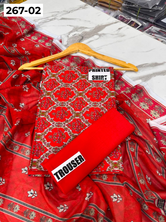 VOL 267 | DS 02 | Mirha LAWN |  DIGITAL PRINTED LAWN 3PC PRINTED LAWN SHIRT PLAIN TROUSER PRINTED LAWN DUPATTA