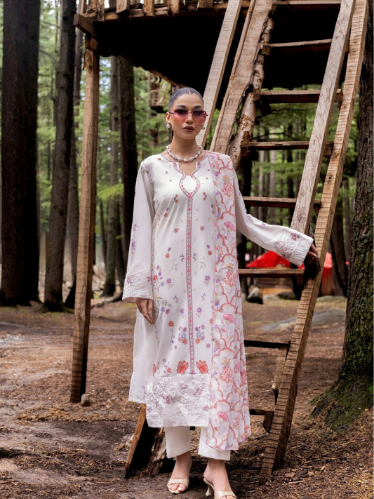 VOL 256 | DS 03 | Jugnu By Shanaya | DIGITAL PRINTED LAWN THREE PIECES ALONG WITH EMBROIDERED PATCHES
