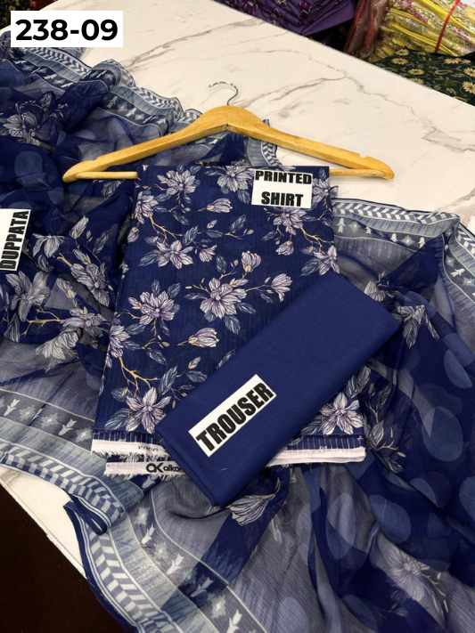 VOL 238  | DS 09 | BEECHTREE LAWN 3PC | DIGITAL PRINTED BANADORA LAWN SHIRT, PLAIN TROUSER, BAMBER CHIFFON DUPATTA