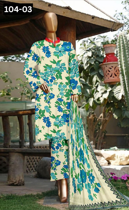 VOL 104 | DS 03 | DIGITAL PRINTED LAWN 3PC TANADORIA LAWN DUPATTA