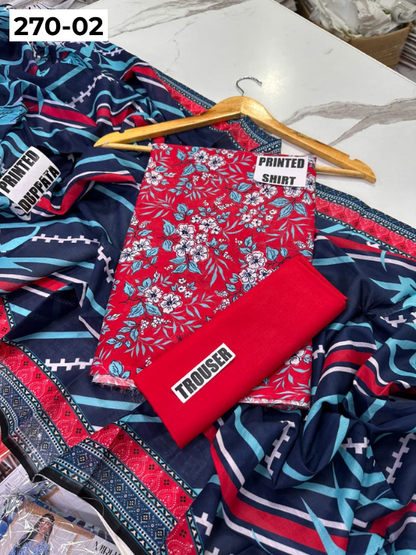 VOL 270 | DS 02 | Mirha LAWN |  DIGITAL PRINTED LAWN 3PC PRINTED LAWN SHIRT PLAIN TROUSER PRINTED LAWN DUPATTA