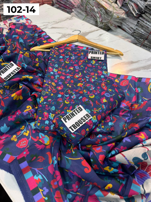 VOL 102 | DS 14 | DIGITAL PRINTED TANA DORA LAWN 3PC VOIL LAWN DUPATTA