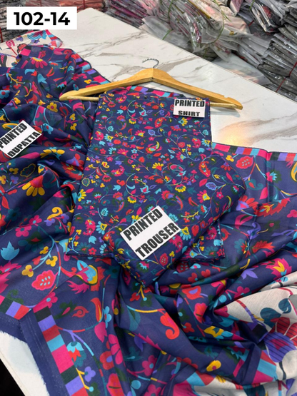 VOL 102 | DS 14 | DIGITAL PRINTED TANA DORA LAWN 3PC VOIL LAWN DUPATTA