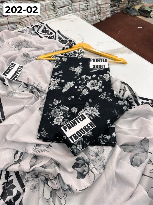 VOL 202 | DS 02 | DIGITAL PRINTED BANADORA LAWN 3PC VOIL LAWN DUPATTA