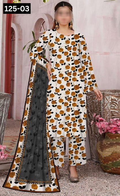 VOL 125 | DS 03 | DIGITAL PRINTED BANADORA LAWN 3PC VOIL LAWN DUPATTA